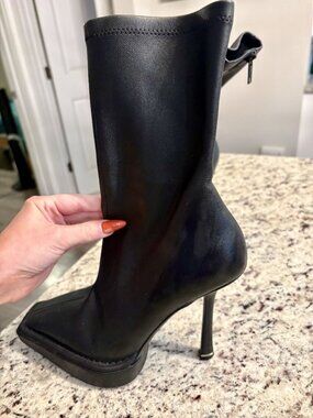 Alexander Wang Black Leather Square Toe Platform Boots 37